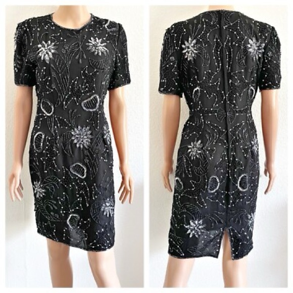 Black Sequin Cocktail Dress Midi Length - Picture 1 of 14